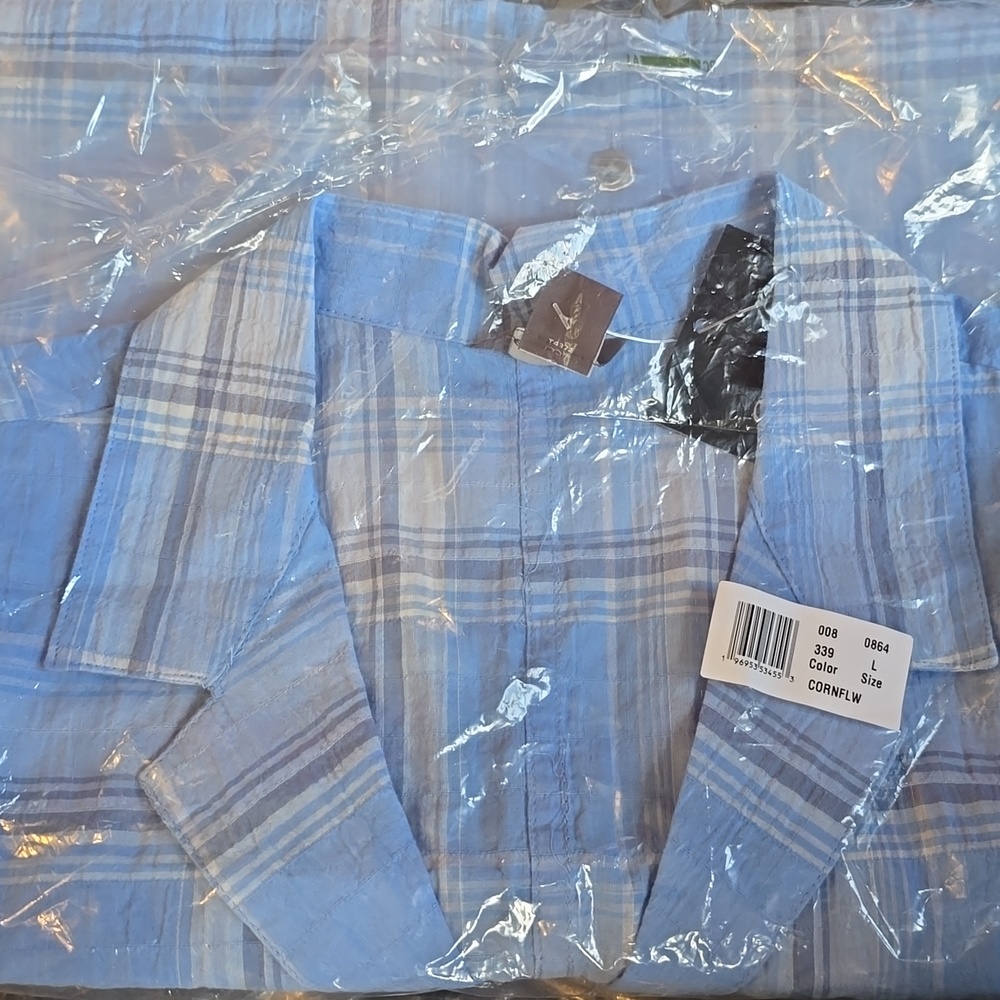 NWT Eddie Bauer Short Sleeve Packable Camp Shirt, Corn Flower Blue, Sz L - Picture 8 of 8